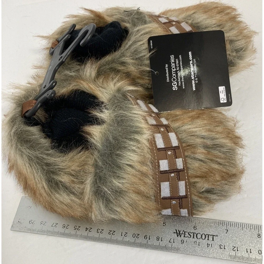 Star Wars Chewbacca Slippers Kids Size L 9-10 Brown Faux Fur Bandolier HT-904SW